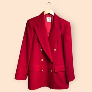 Vintage 90s Talbots Red Wool Double-Breasted Blazer Gold Buttons USA Women’s 8